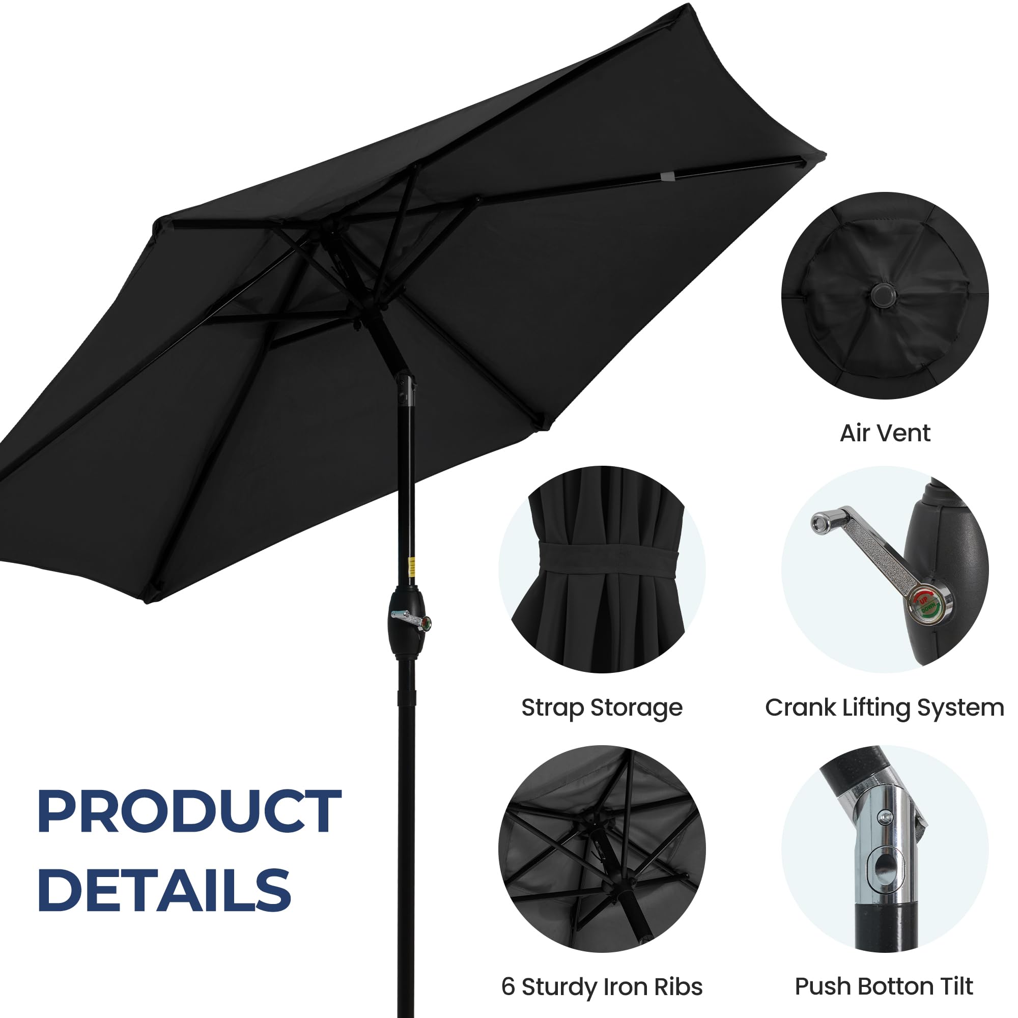 SUNVIVI OUTDOOR Outdoor Patio Umbrella, Patio Umbrella, Market Umbrella, Large Outdoor Umbrella, Metal Pole Umbrella with Push Button Tilt and Crank, Polyester Canopy