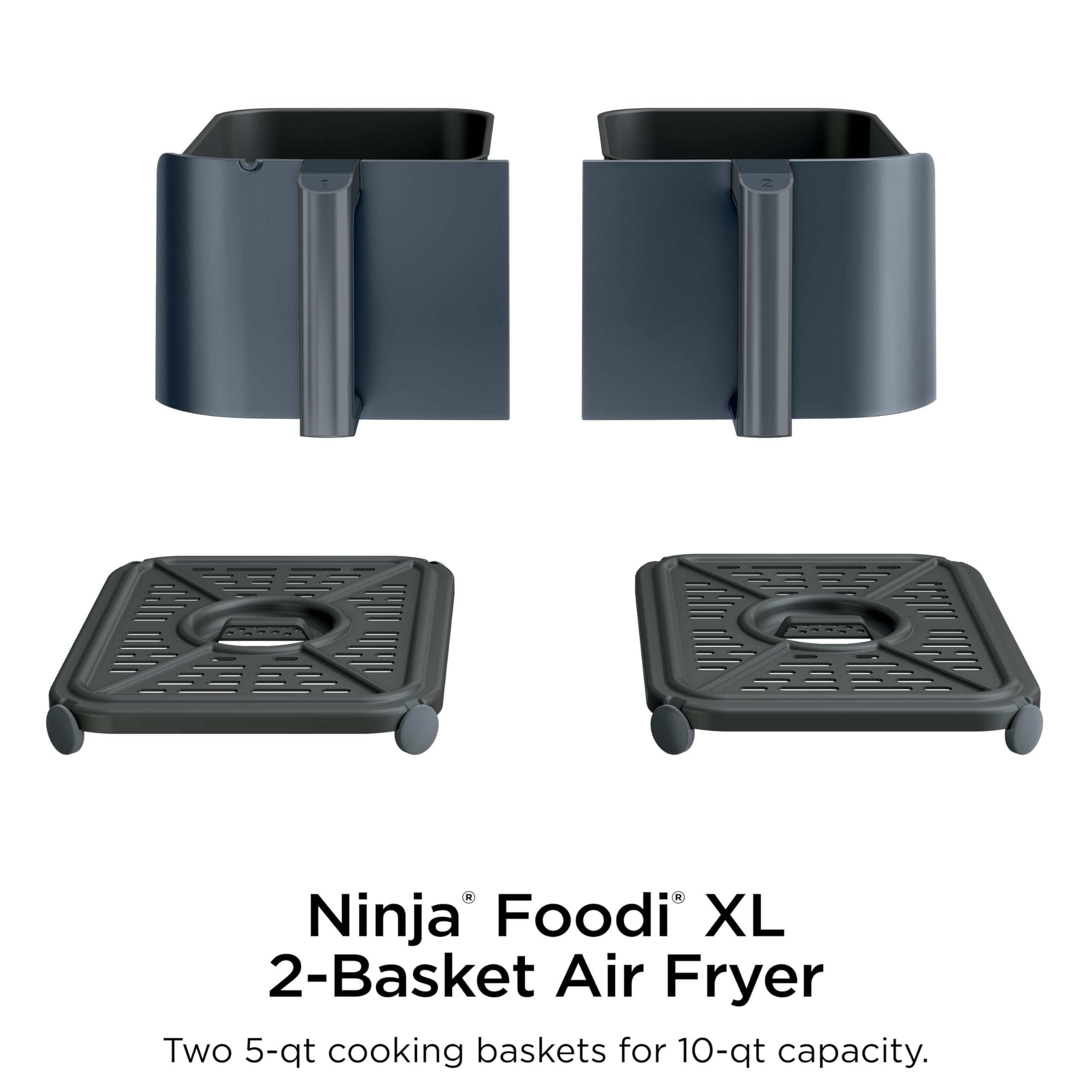 Ninja DZ550 Foodi 10 QT 6-in-1 DualZone Smart XL Air Fryer with 2 Independent Baskets, Smart Cook Thermometer for Perfect Doneness, Match Cook & Smart Finish to Roast, Dehydrate & More, Grey