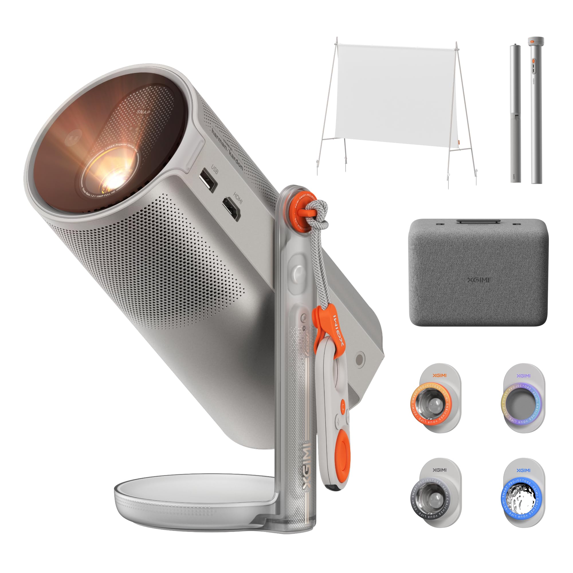 XGIMI MoGo 4 Laser Projector Collection, 550 ISO Lumens, Google TV , Official Netflix, 5h Battery Life – All-in-One Home & Outdoor Cinema Kit with PowerBase Stand, 70" Screen, 4 Filters& Carry Case | 550 ISO Lumens, Google TV , Official Netflix, 5h Batter