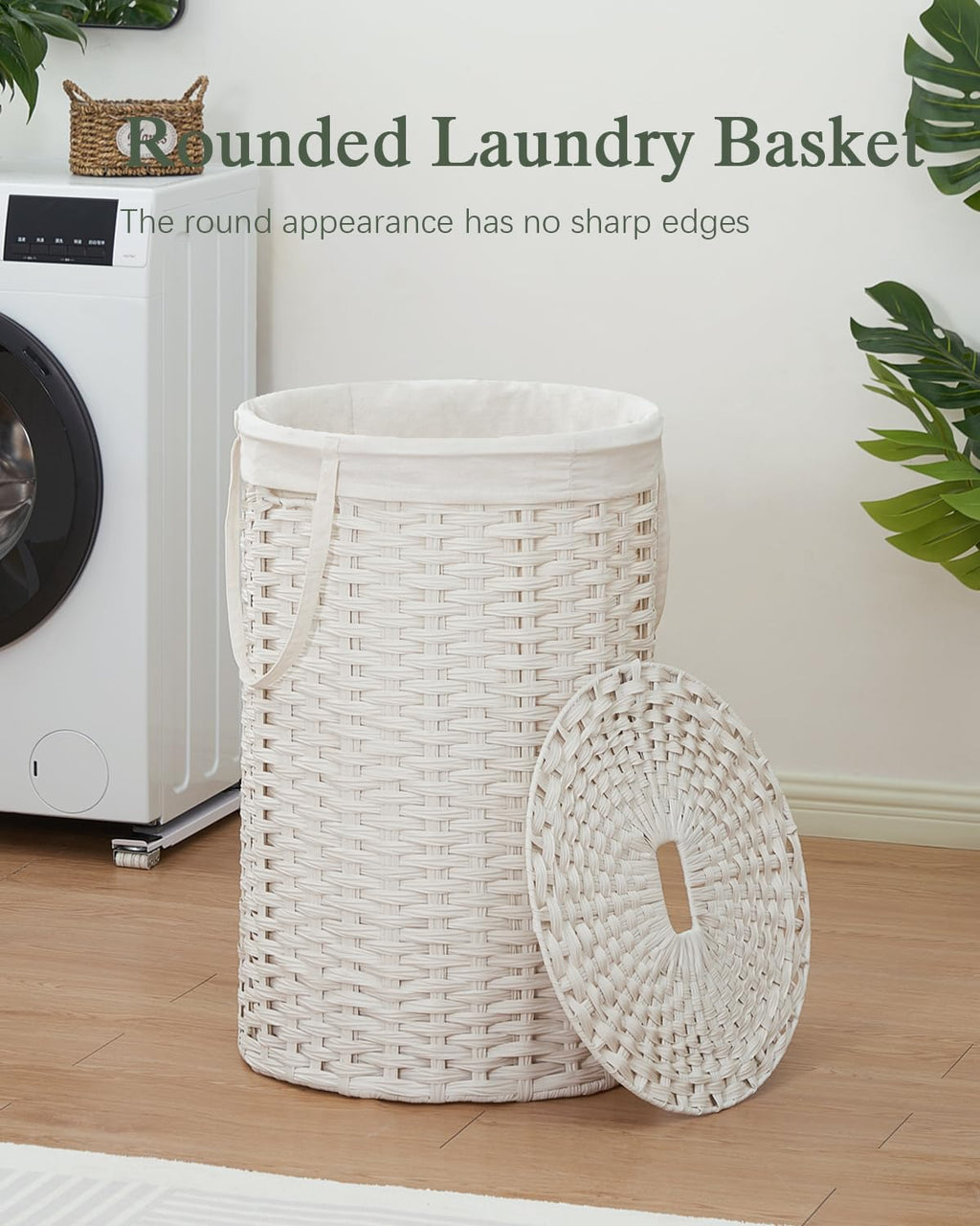 SETVSON Laundry Hamper with Lid Laundry Basket with Lid 19.0 Gal (72 L) Round Wicker Laundry Basket Handwoven Rattan Basket with Lid Removable Bag 2 Mesh Bags Handles for Living Room Bathroom Black