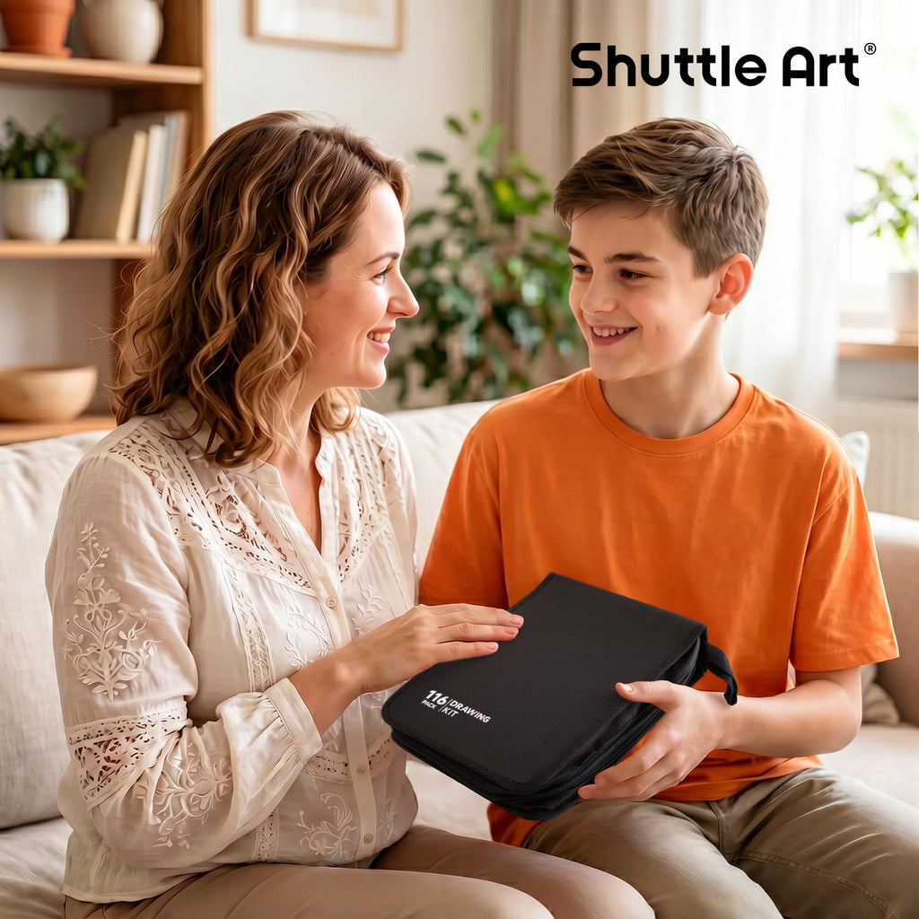 Shuttle Art 103 PCS Drawing Kit, Professional Drawing Supplies with Sketch, Charcoal, Colored, Graphite, Pastel Pencils & Sticks, Complete Drawing Tools and Paper Pads in Zipper Case for Artists&Kids
