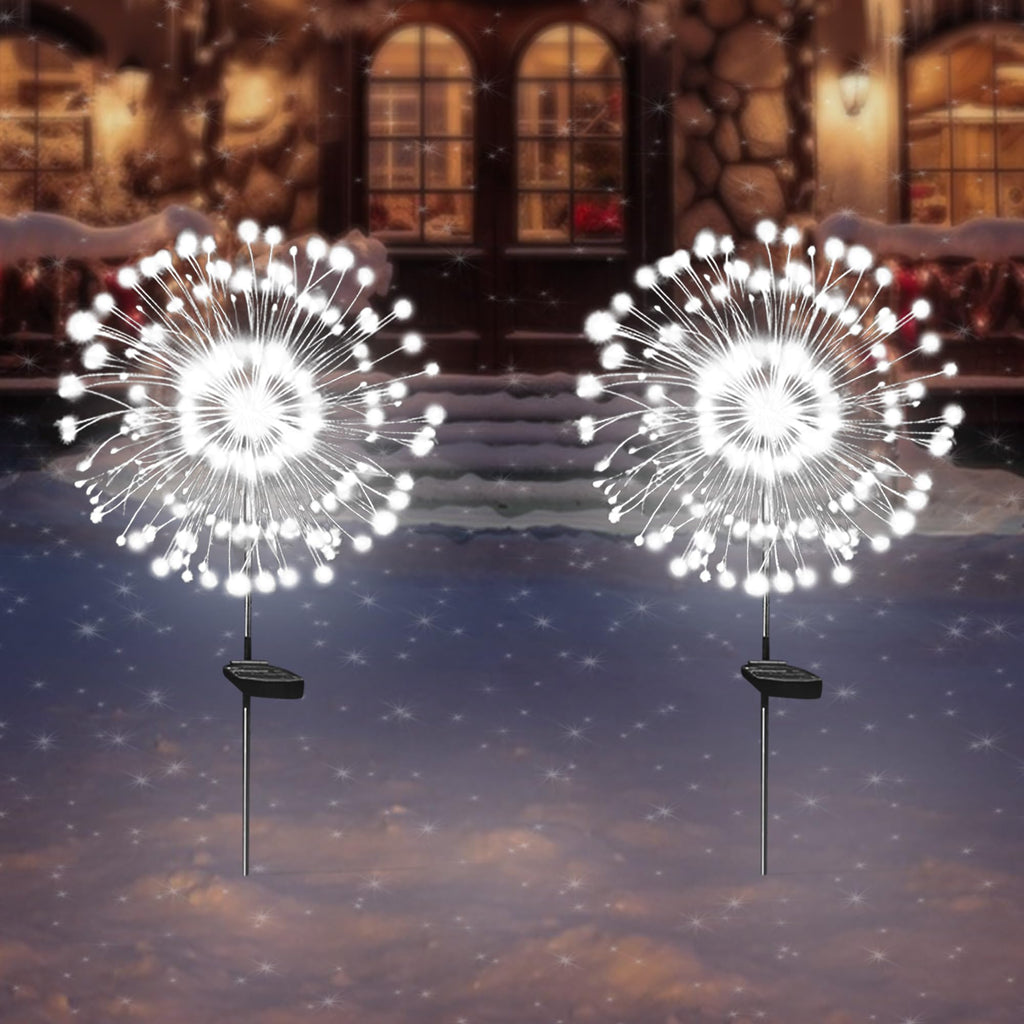Solar Garden Firework Lights Outdoor Waterproof, 2 Pack Solar Powered Art Stake Twinkle Lighting for Outside Decor, 120 LED Sparklers String Lights for Yard Pathway Decorations(White)