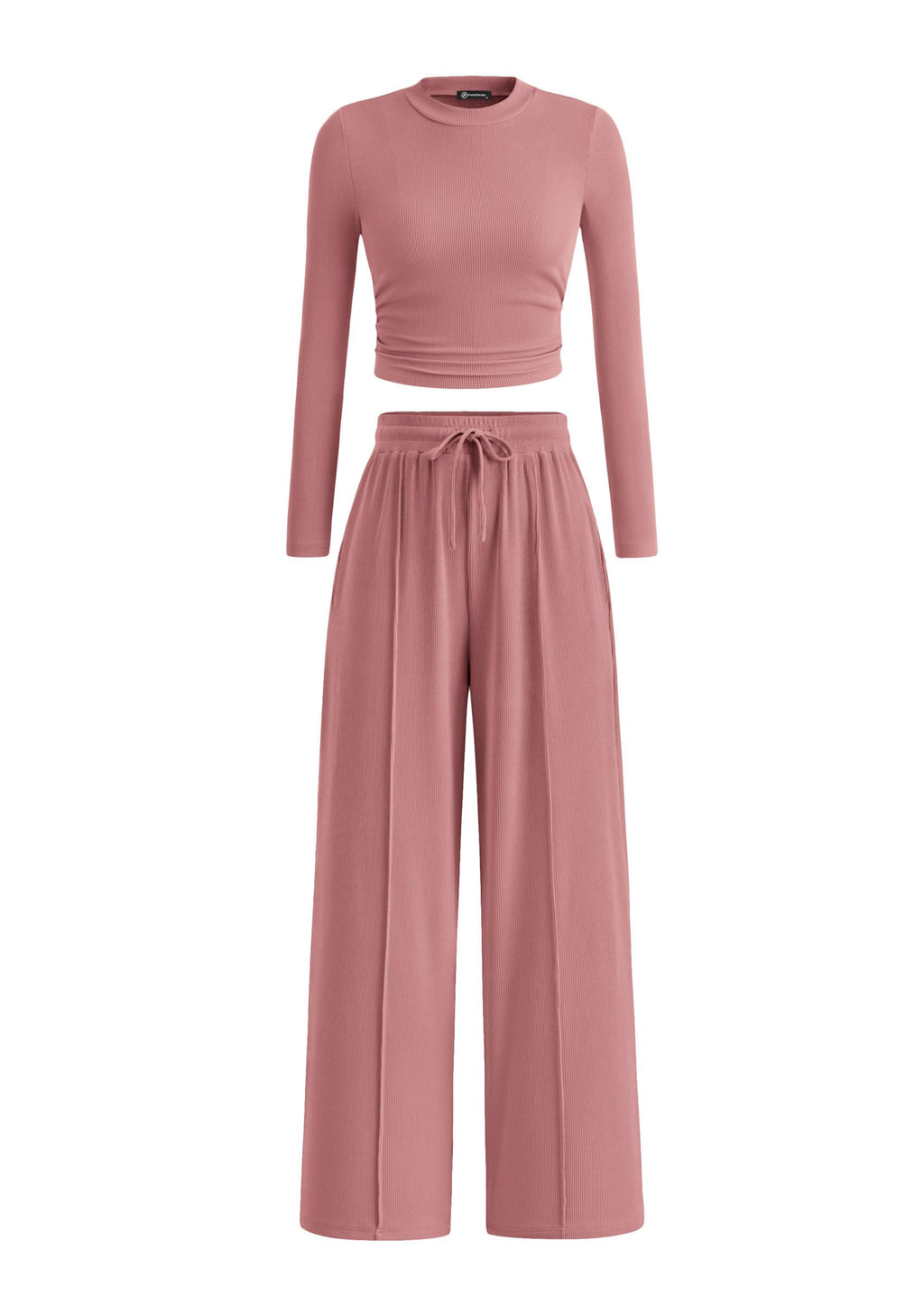 PRETTYGARDEN Women's 2 Piece Sets 2026 Fall Long Sleeve Crop Tops Wide Leg Pants Matching Outfit Tracksuits Spring Clothes