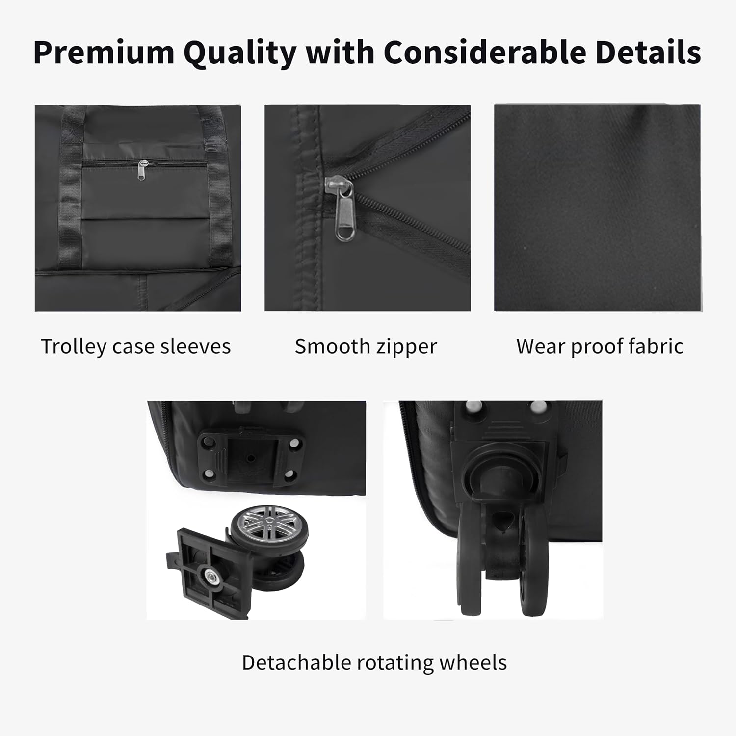 Finnhomy 50L Expandable Rolling Duffel Bag with Wheels Foldable Duffel Bag for Travel Carry on Bag with Wheels Luggage Travel bag Detachable Wheel Duffel Bag for Shopping Travel Outdoor, Black