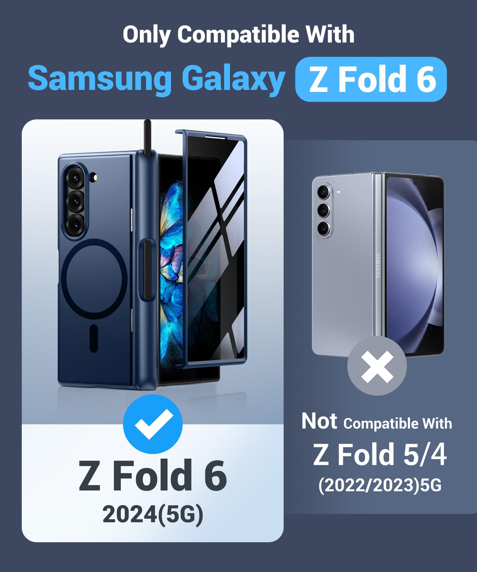 BERFY for Z Fold 6 Case with Screen Protector, [Compatible with MagSafe] Built-in Kickstand & S Pen Slot & Hinge Protection, Full Body Shockproof Phone Case for Samsung Galaxy Z Fold 6, Blue