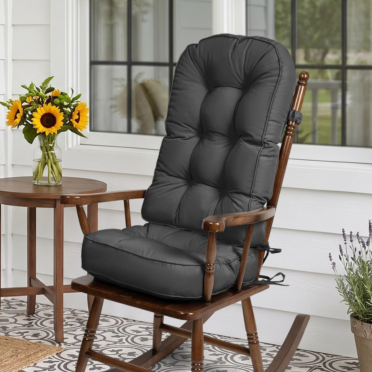 mudilun Rocking Chair Cushion - Non-Slip Tufted 4-Inch Thickened Rocking Chair Cushions with Ties Indoor/Outdoor Wooden Rocking Chair Pad for Living Rooms, Bedrooms, and Balconies