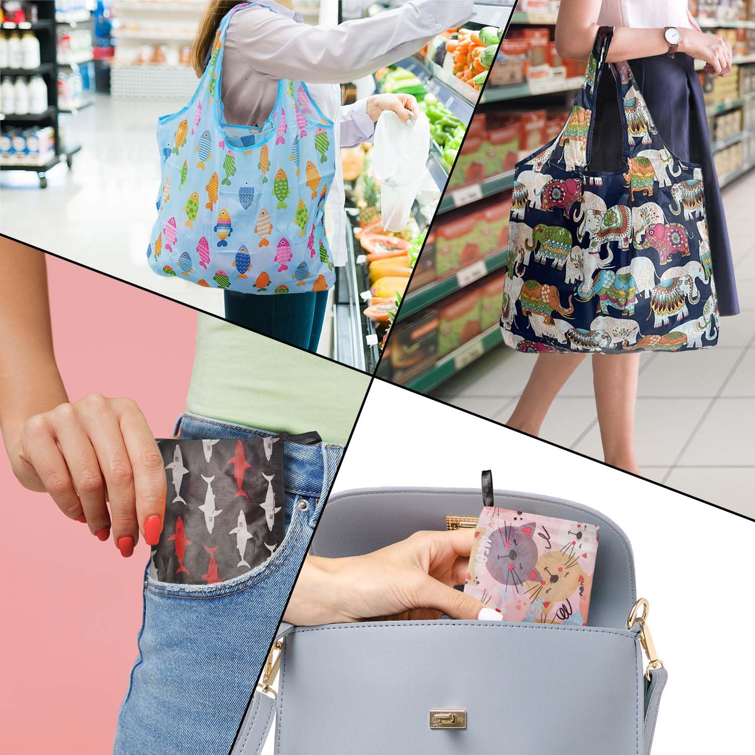 Bolsas de compras reutilizables para comestibles, paquete de 4 de 50 libras bolsas plegables grandes y lavables para mercado, compactas para un fácil almacenamiento, bolsas de tela ligeras y