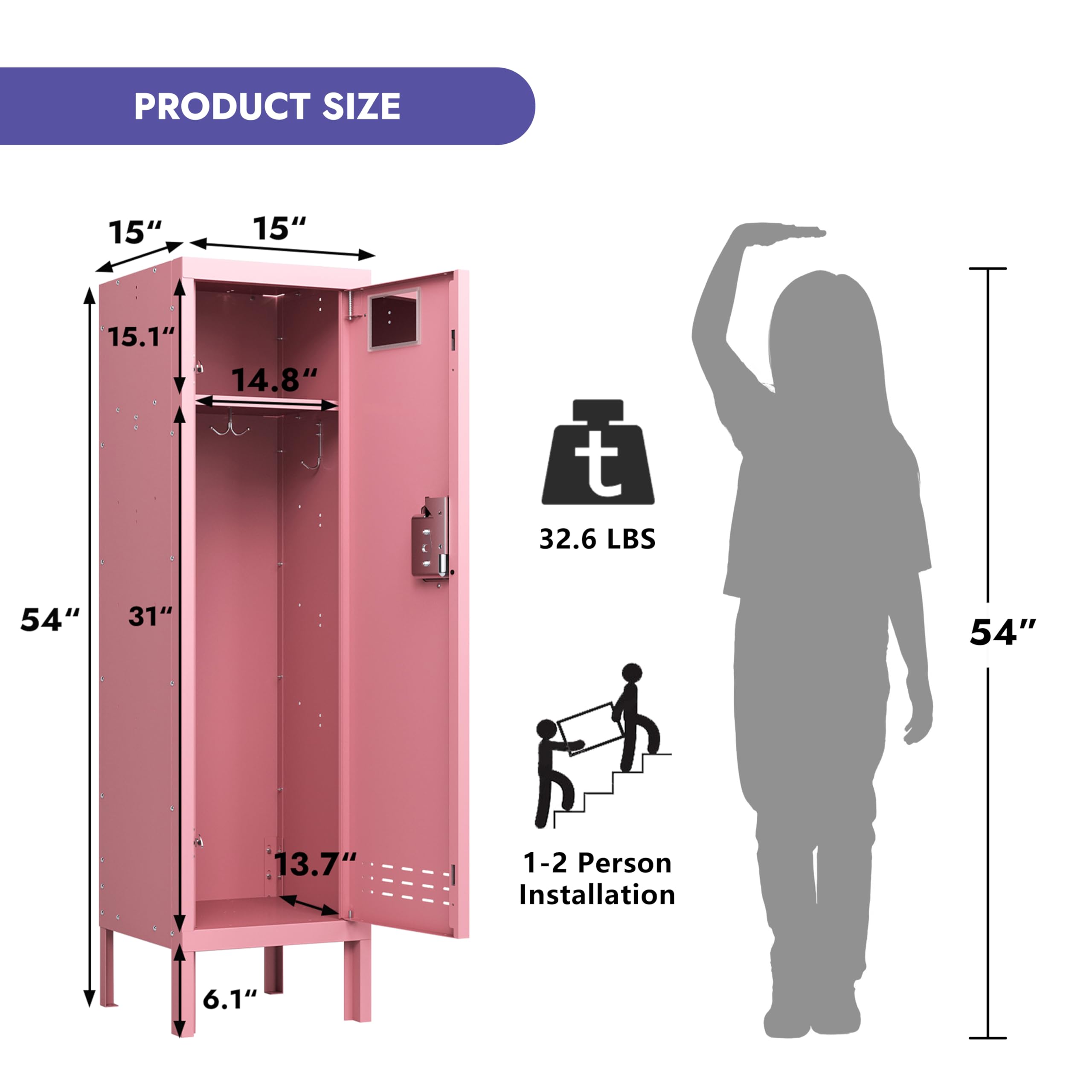Lockers,Metal Locker, (Beige, 1 Door - (66.15" H x 11.8" W x 11.8" D))