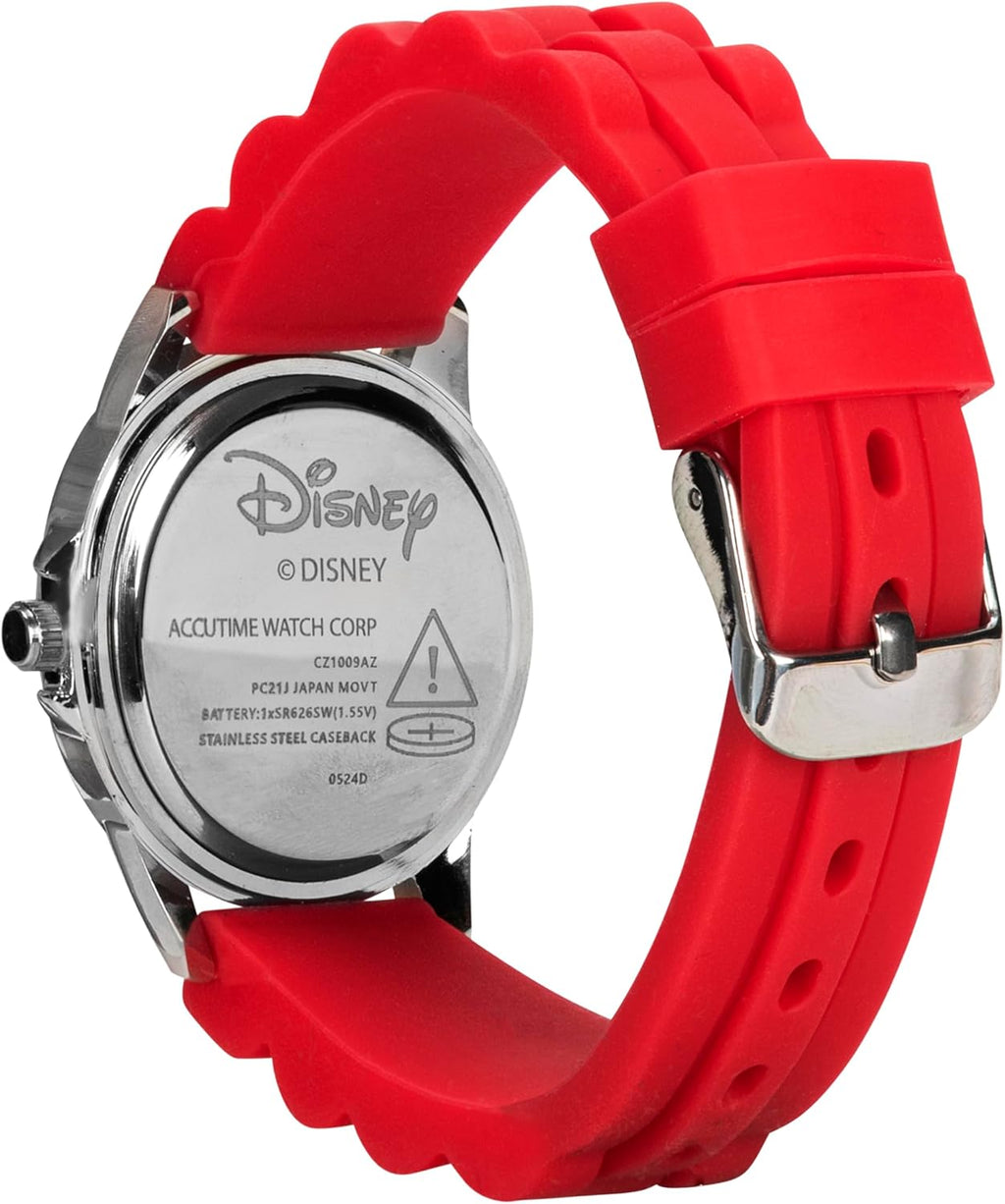 Disney Pixar Cars Kids' Time-Teaching Watch – Lightning McQueen Design with Red Silicone Strap, Easy-to-Read Dial, and Adjustable Fit for Wrists 5.5" to 8"