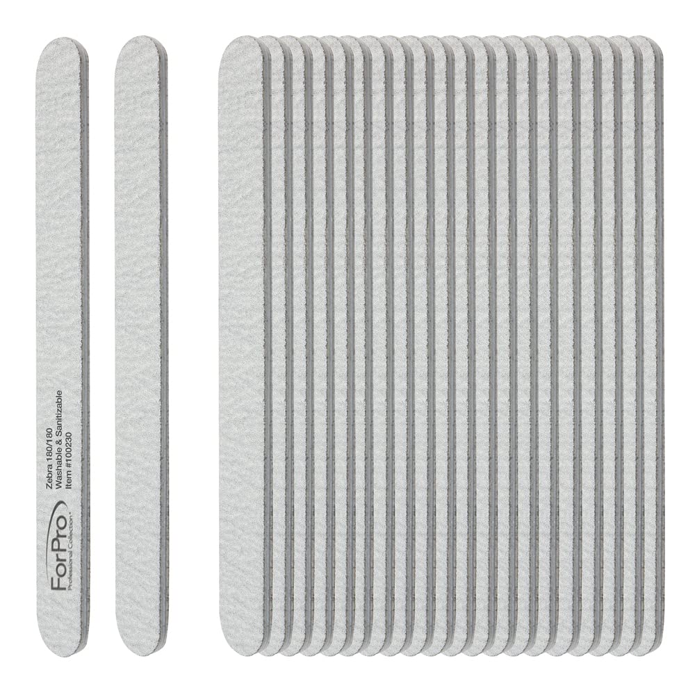 ForPro Professional Collection ForPro Zebra Foam Board, 80/80 Grit, Double-Sided Manicure Nail File, 7 inches L x .75 inches W, Black, 50 Count