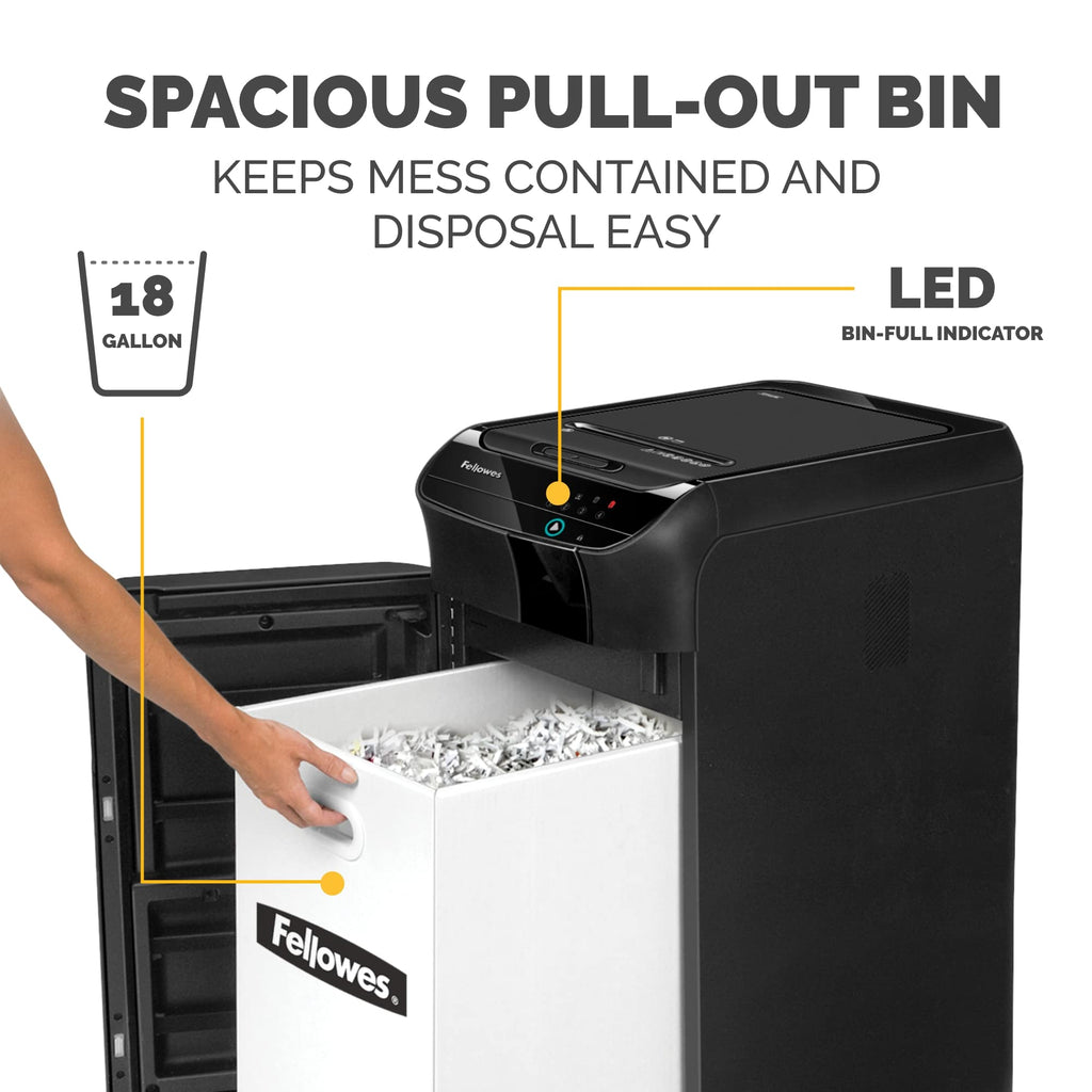 Fellowes AutoMax Micro-Cut 100M Commercial Office Auto Feed 2-in-1 Paper Shredder with 100-Sheet Capacity, Black