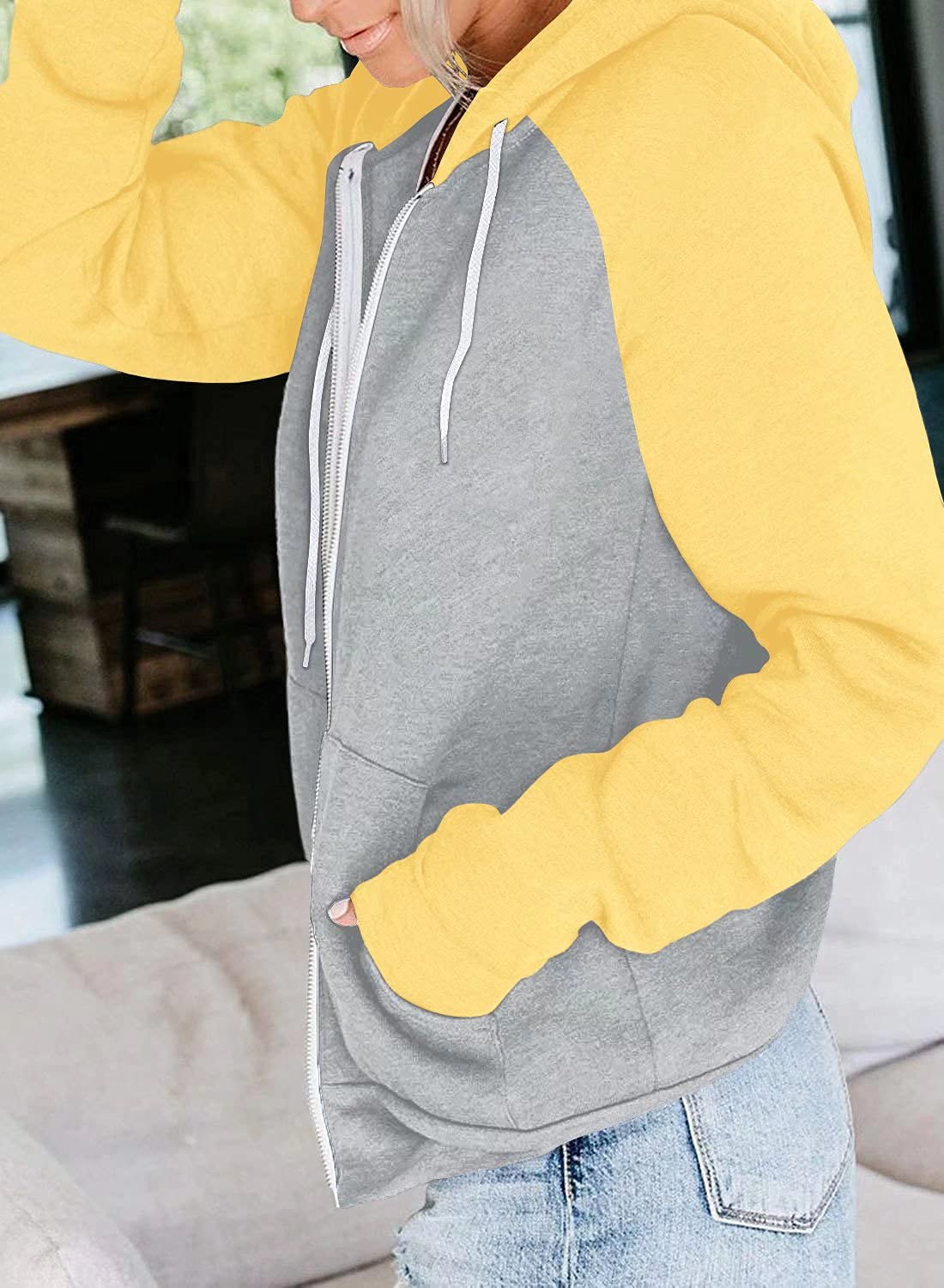 EZBELLE Women's Color Block Zip Up Hoodie Sweatshirt Casual Long Sleeve Jacket Sweater with Pockets