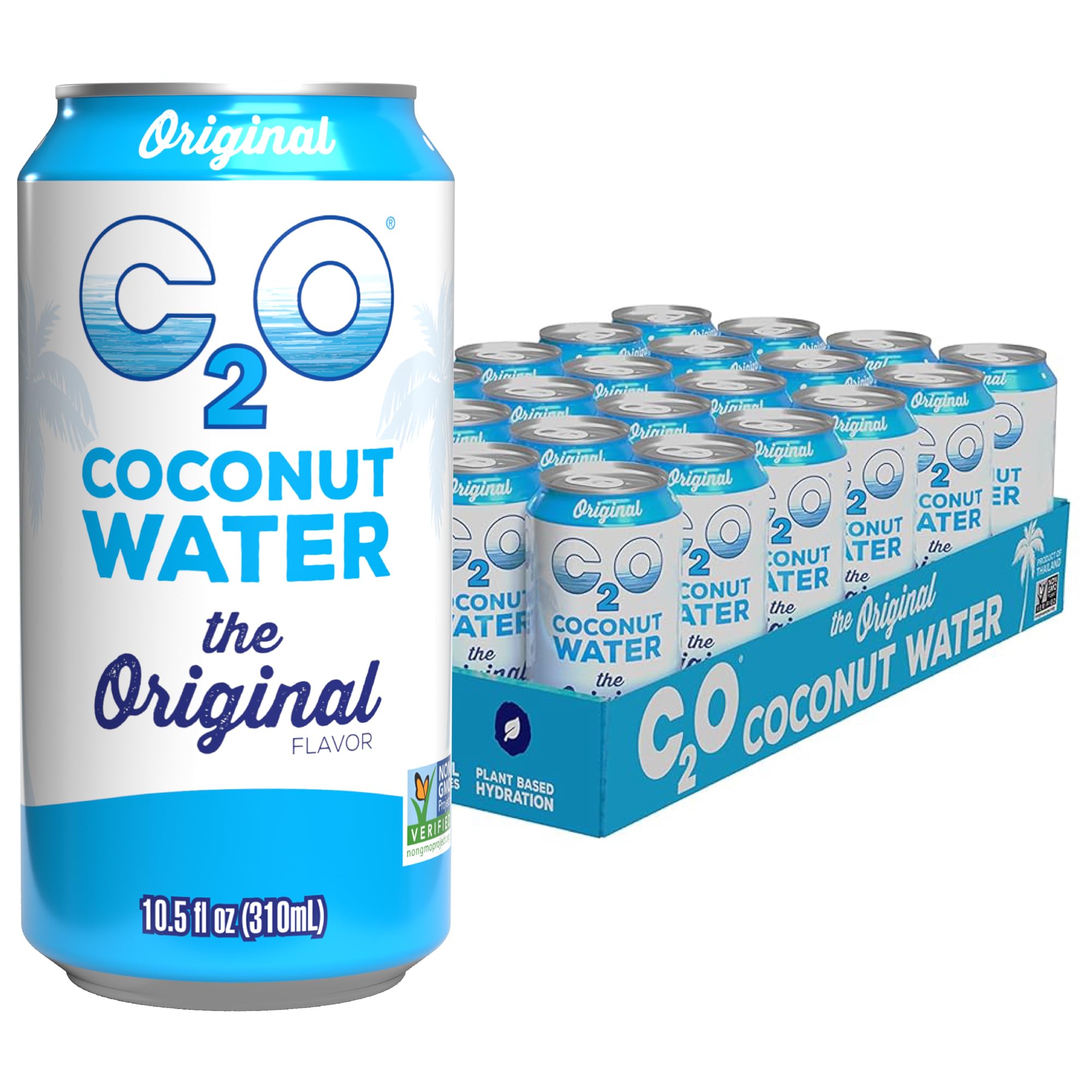 C2O - Coconut Water with Ginger, Lime, & Turmeric (12 Pack) - Made with Fresh Coconut Water - Plant Based - Non GMO - Canned Water - Natural Hydration, Electrolytes, & Potassium - 12 Cans, 17.5 FL OZ