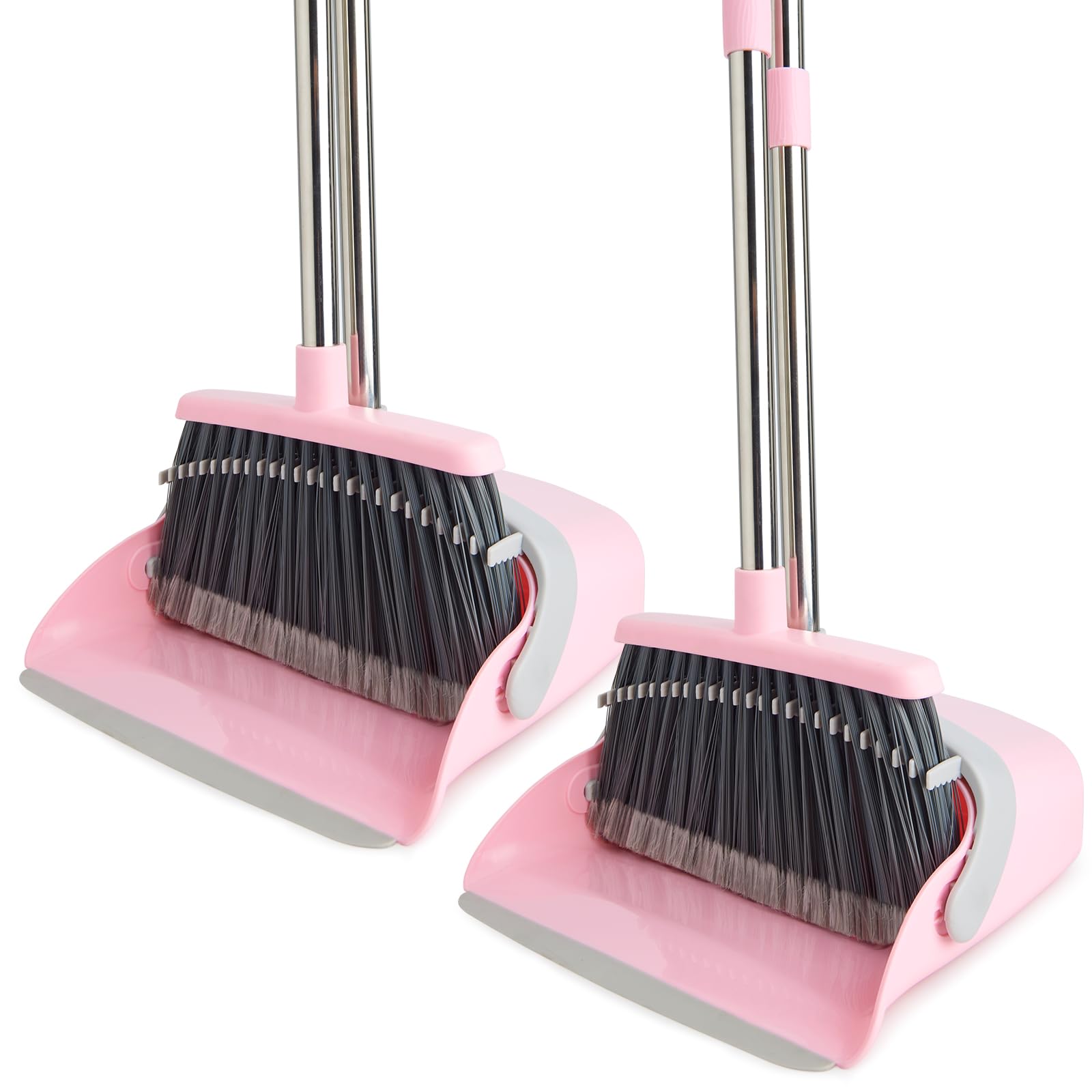 Broom and Dustpan Set with Long Handle, Heavy Dust Broom and Dustpan Combo for Home，Kitchen, Office, Pet Hair(Beige)