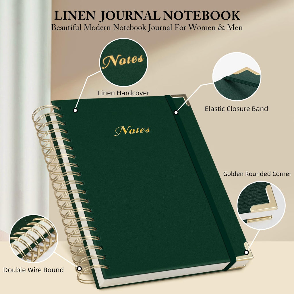 Spiral Notebook Journal, 328 Pages Linen Hardcover College Ruled Notebook, Lined Thick Journals for Women Men, A4 Thick Spiral Journal for Writing, 100GSM Paper, Cute Notebooks for Work School