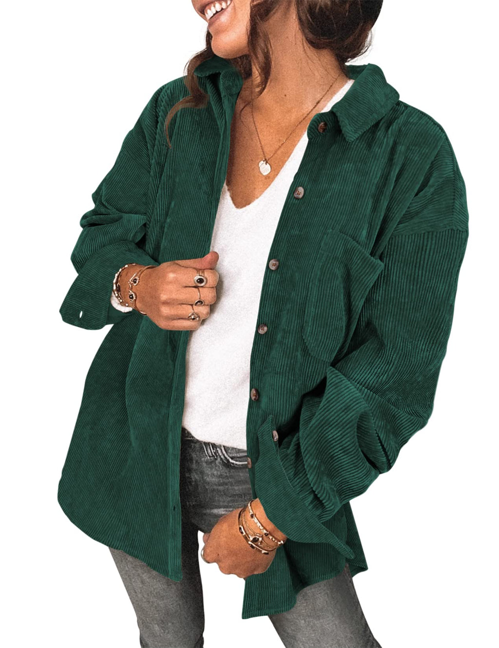 Saslax Women's Corduroy Shirt Shacket Jacket
