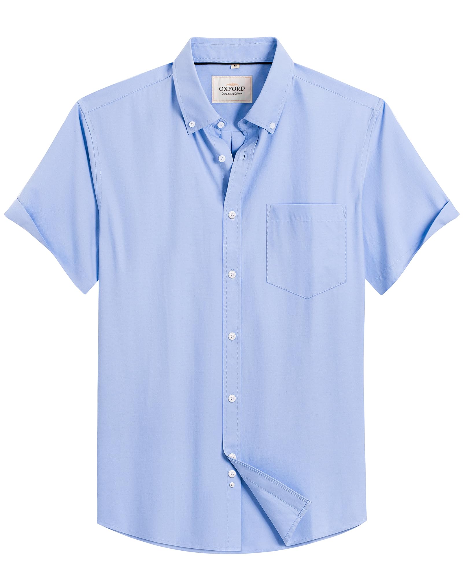 Alimens & Gentle Men's Short Sleeve Oxford Shirt Regular Fit Button Down Collar Shirts with Pocket