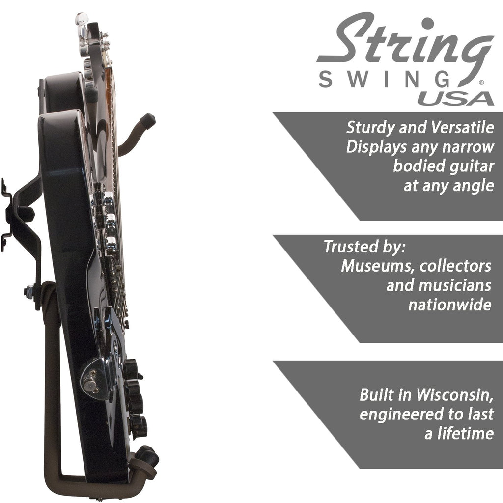 String Swing Guitar Holder Low-Profile Wide-Body for Horizontal Flat Wall Mount - 1 Piece Unit CC151-LPW-FW