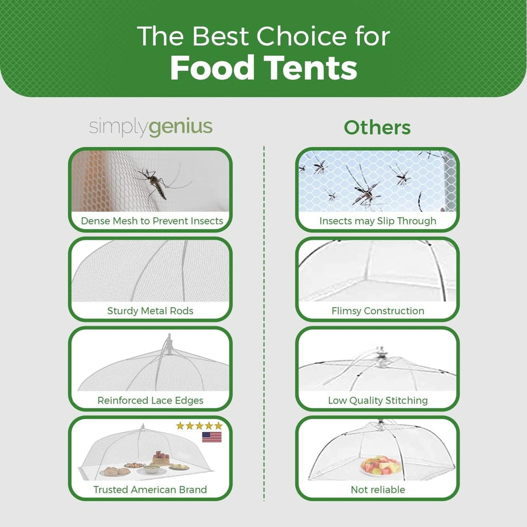 Simply Genius Mesh Food Covers - 12-Pack, 17in x 17in, White - Outdoor Kitchen & Picnic Accessories - Hosting Essentials for Glamping & Tailgating