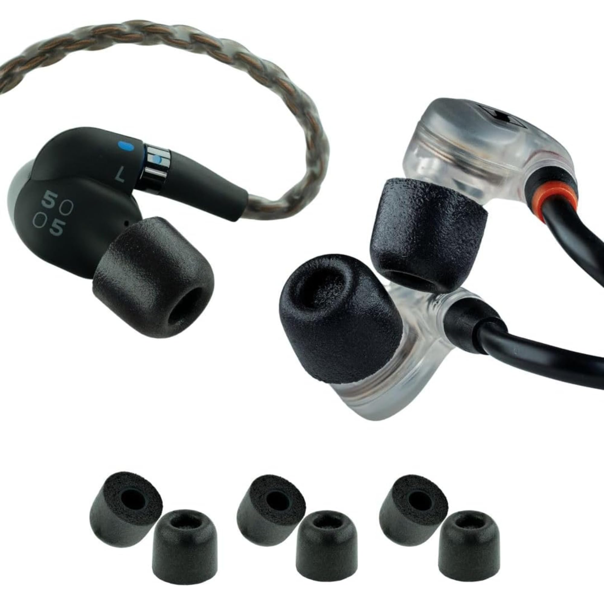 Comply 500 Core Series | Memory Foam Replacement IEM Ear Tips for KZ, Moondrop, FiiO Sennheiser & More | Superior Noise Isolation, Ultimate Comfort, Secure Fit | Round, Black (S/M/L) (3 Pairs)