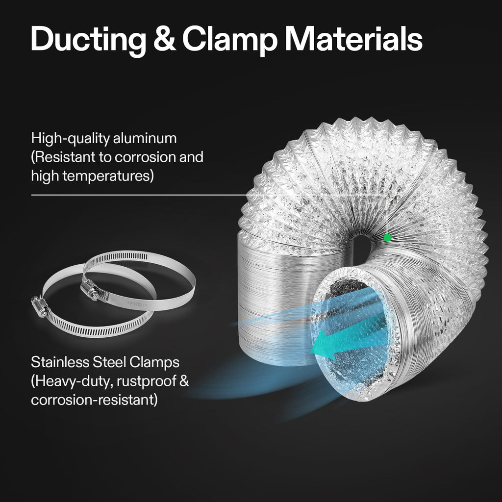 VIVOSUN 2-Pack 4 Inch 8 Feet Flex Air Aluminum Ducting, Flexible Dryer Vent Hose for HVAC Ventilation, 4 Clamps Included
