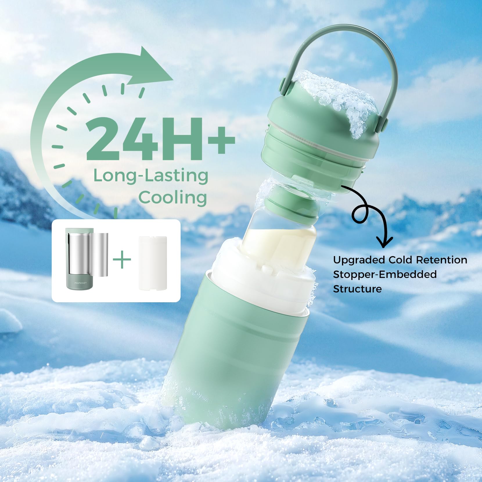 Momcozy 22oz Portable Breast Milk Cooler for Outdoor, 360°Total Cooling for 24Hours, Larger Capacity Travel Breastmilk Chiller with 2pcs Baby Bottles for Breastmilk Storage, Breastfeeding Essentials