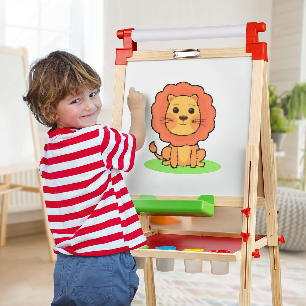 JOYOOSS Easel for Kids Art Easel Kids Easels for Toddlers,Wooden Kid Easel with Paper Roll - Adjustable Magnetic Double Sided Kids Dry Erase Board,Birthday Gifts for 1-12 Year Old Girls or Boys Blue