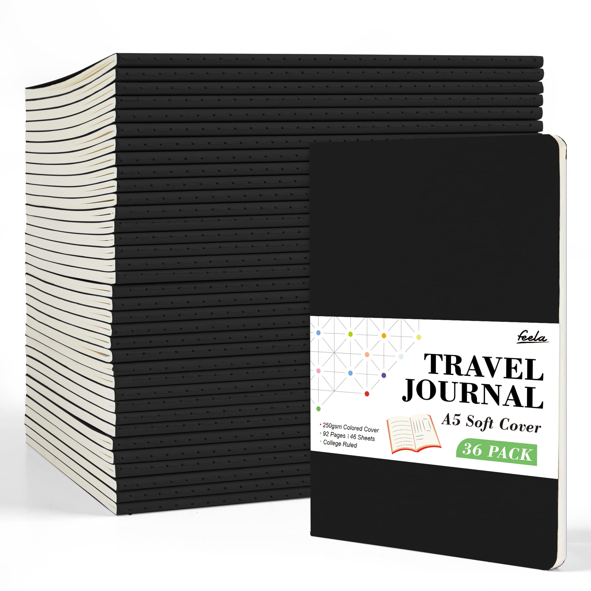 36 Pack Soft Cover Journal Bulk, Feela Lined Blank Travel Journal for Women Men Writing, Notebooks College Ruled for Work, Note Taking Notebook School Business Supplies, 8.2” x 5.5”, A5, Berry