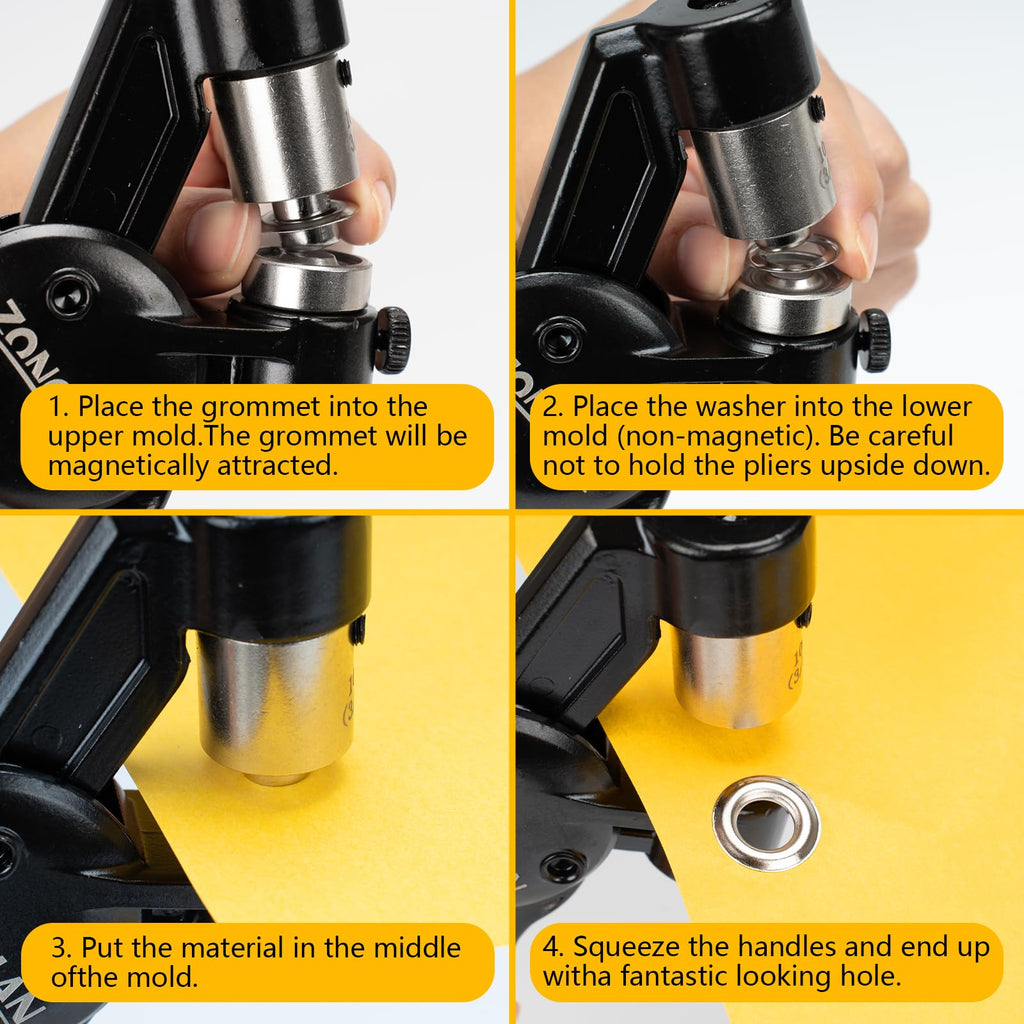 Heavy Duty Grommet Tool Kit with 1/2 Inch Die and 300 Sets of 12MM Grommets,Handheld Manual Eyelet Tool Rivet Press Punch Pliers for Leather Canvas Fabric