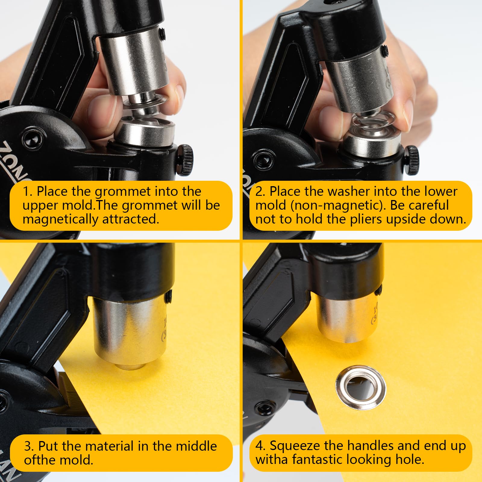 Heavy Duty Grommet Tool Kit with 1/2 Inch Die and 300 Sets of 12MM Grommets,Handheld Manual Eyelet Tool Rivet Press Punch Pliers for Leather Canvas Fabric
