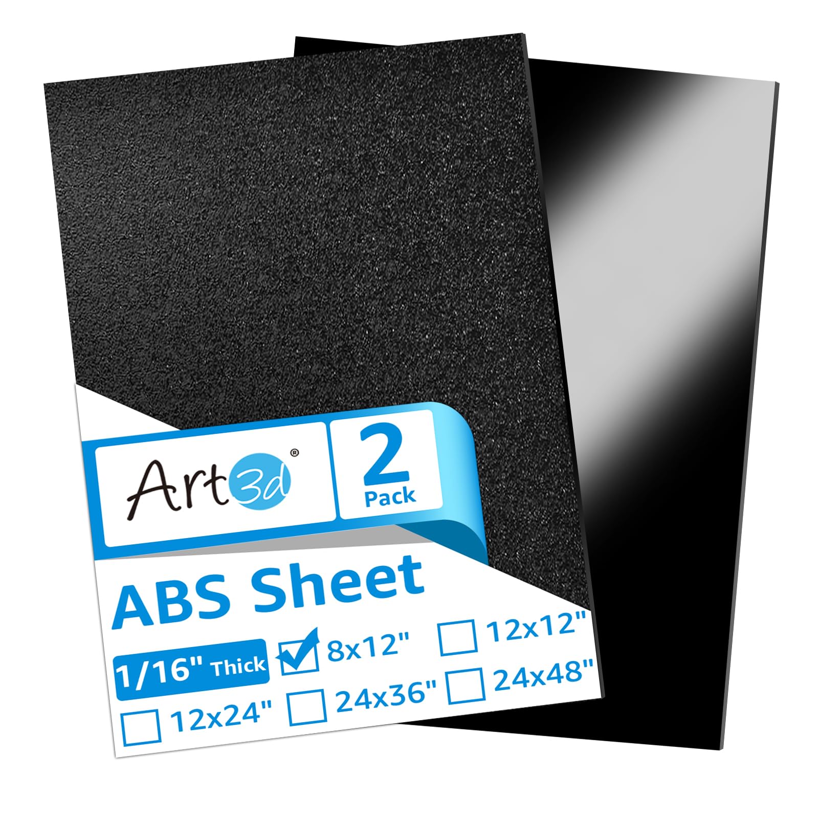 Art3d ABS Plastic Sheets 1/16 Inch Thick 8"x12", 2 Pack - Thermoform Two-Sided Rigid ABS Sheet (Textured Plastic Front & Smooth Back)