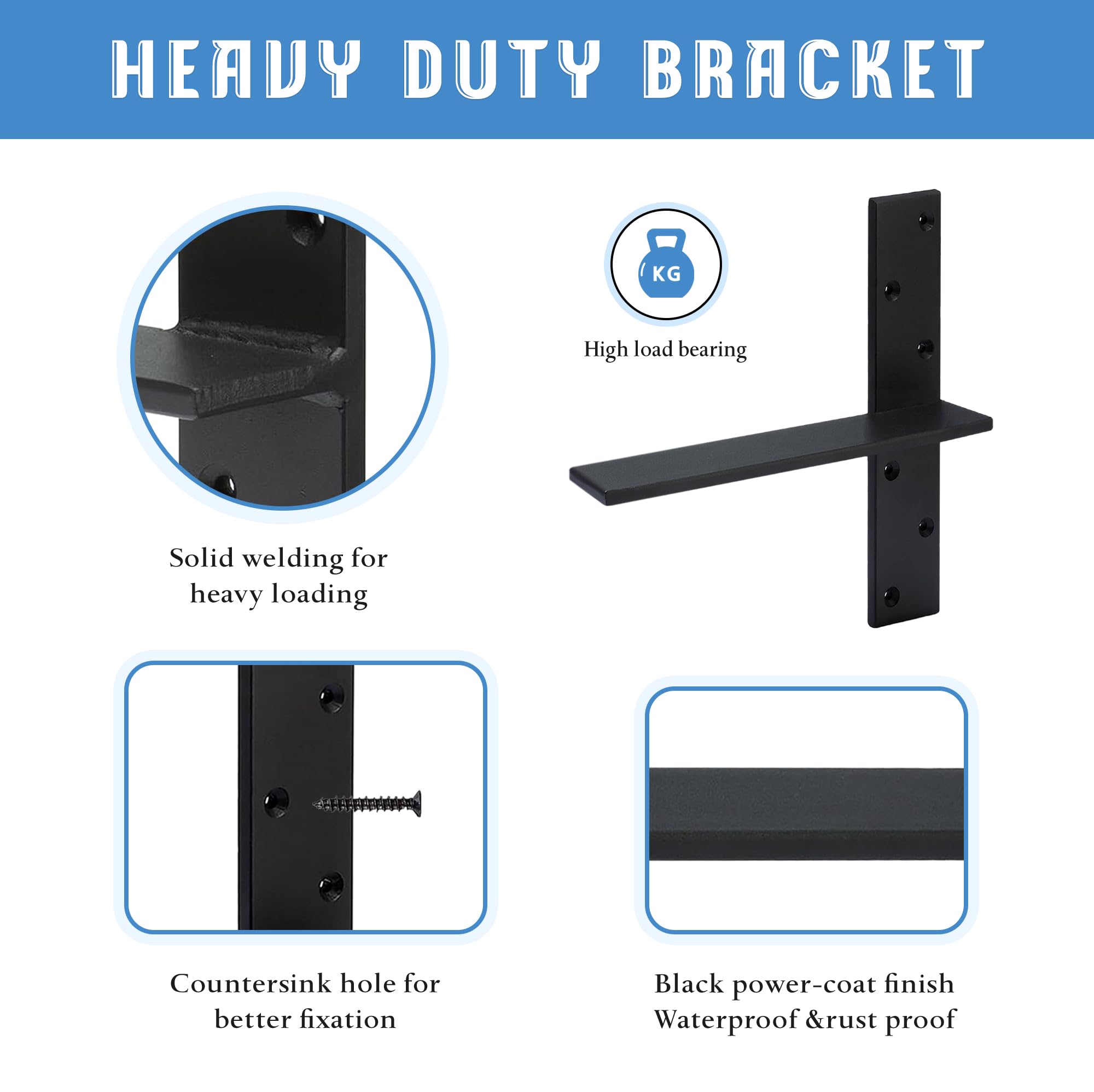 Floating Shelf Bracket 3/8" Thick Heavy Duty Shelf Brackets 2 Pack Free Hanging Countertop Support Bracket 8" Lx2.5 W Floating Wall Brackets for Cabinets, Granite, Dishwasher, Bench Seats Vanities