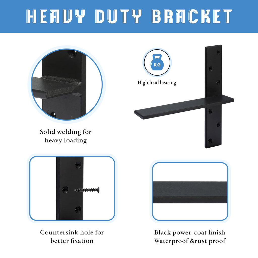Floating Shelf Bracket 3/8" Thick Heavy Duty Shelf Brackets 2 Pack Free Hanging Countertop Support Bracket 8" Lx2.5 W Floating Wall Brackets for Cabinets, Granite, Dishwasher, Bench Seats Vanities