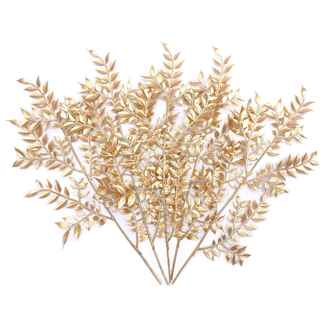 Christmas Decor Artificial Plants, PASYOU Gold Fake Antlers Plastic Grass Shrubs Leaves Indoor Outdoor Home Garden Party Hotel Verandah Wedding Event Faux DIY Decoration - 30 Inch Golden 2 Bunches