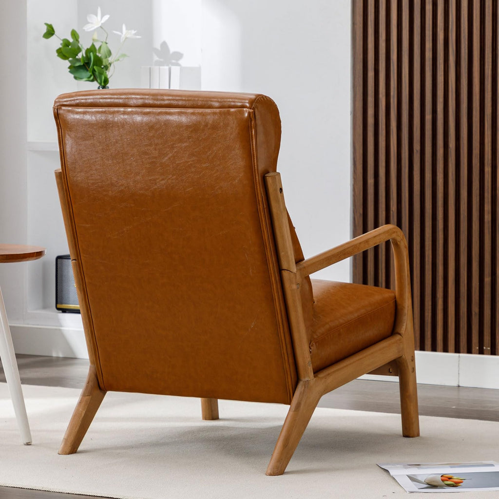 ANJ Mid Century Modern Accent Chair, Comfy Fabric Living Room Chairs with Solid Wood Frame, Lounge Reading Armchair, Easy Assembly, Beige