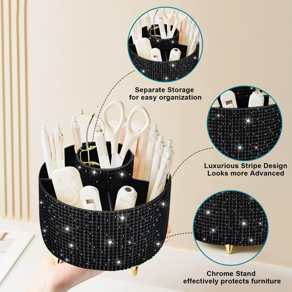 Makeup Brush Holder Organizer,360° Rotating Makeup Brush Organizer,5 Slot Make up Brushes Cup for Cosmetics, Nail Polish, Art Supply, Bathroom Vanity Desktop Organizer - Black