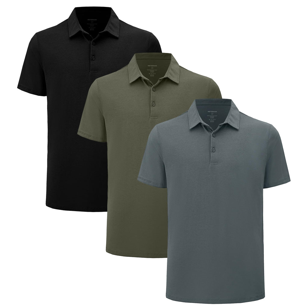 netdraw Mens Lightweight Bamboo Viscose Polo Ultra Soft Curved Hem UPF 50+ Casual Collared Golf Shirt