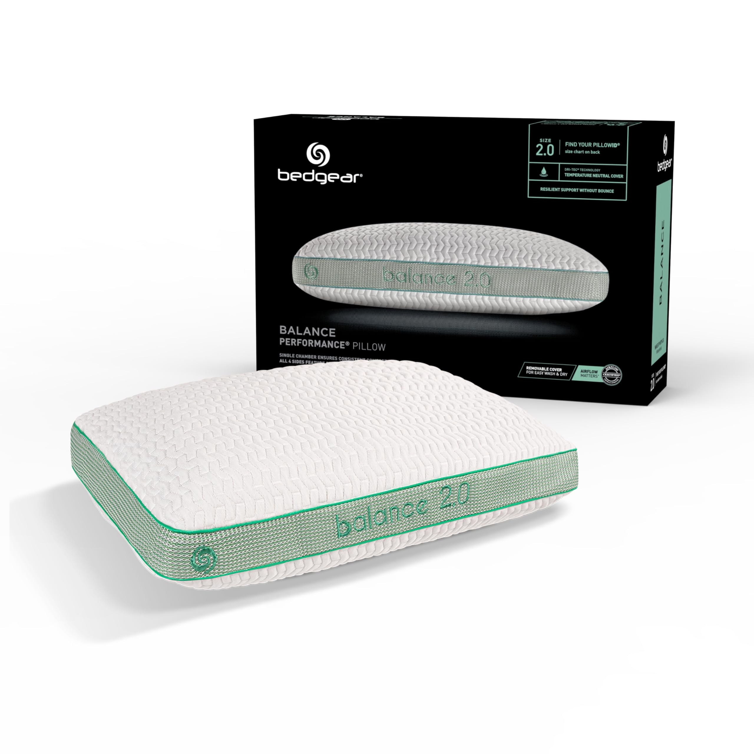 Bedgear Balance 1.0 Performance Pillow, Medium Support Bed Pillow for All Sleep Positions | Boost Blend Fill with Responsive Comfort & Air-X Mesh Ventilation | Washable Hypoallergenic Pillow