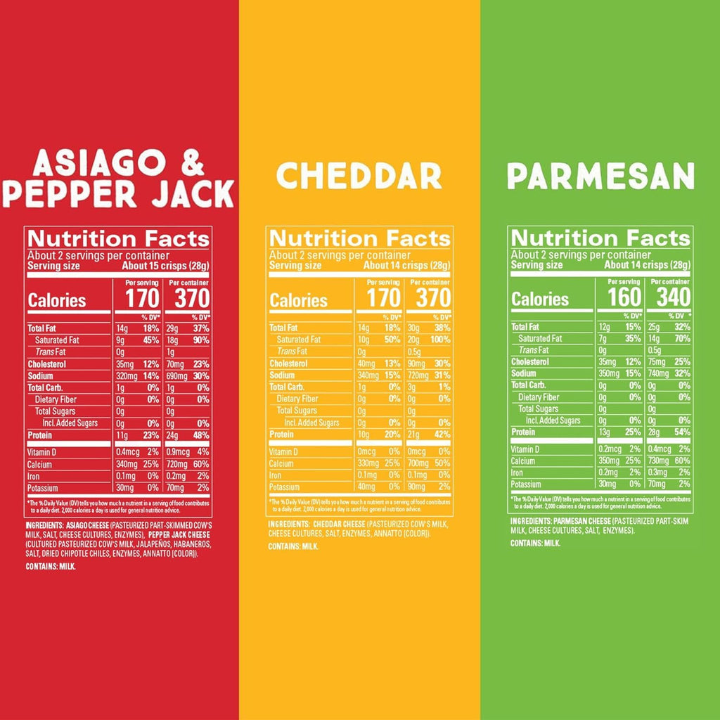Whisps Cheese Crisps Variety Pack, Protein Chips, 2.12 Oz, 6 Pack