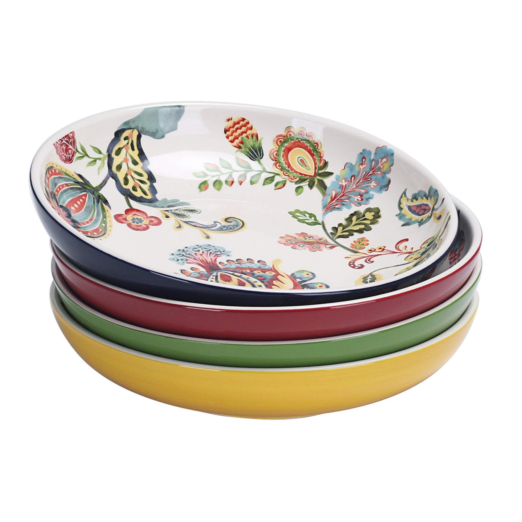 Bico Blue Talavera Pasta Bowls, 35oz Salad Bowl Set of 4, Large Ceramic Serving Dinner Bowls for Soup and Cereal, Microwave and Dishwasher Safe, Gift for Housewarming and Thanksgiving