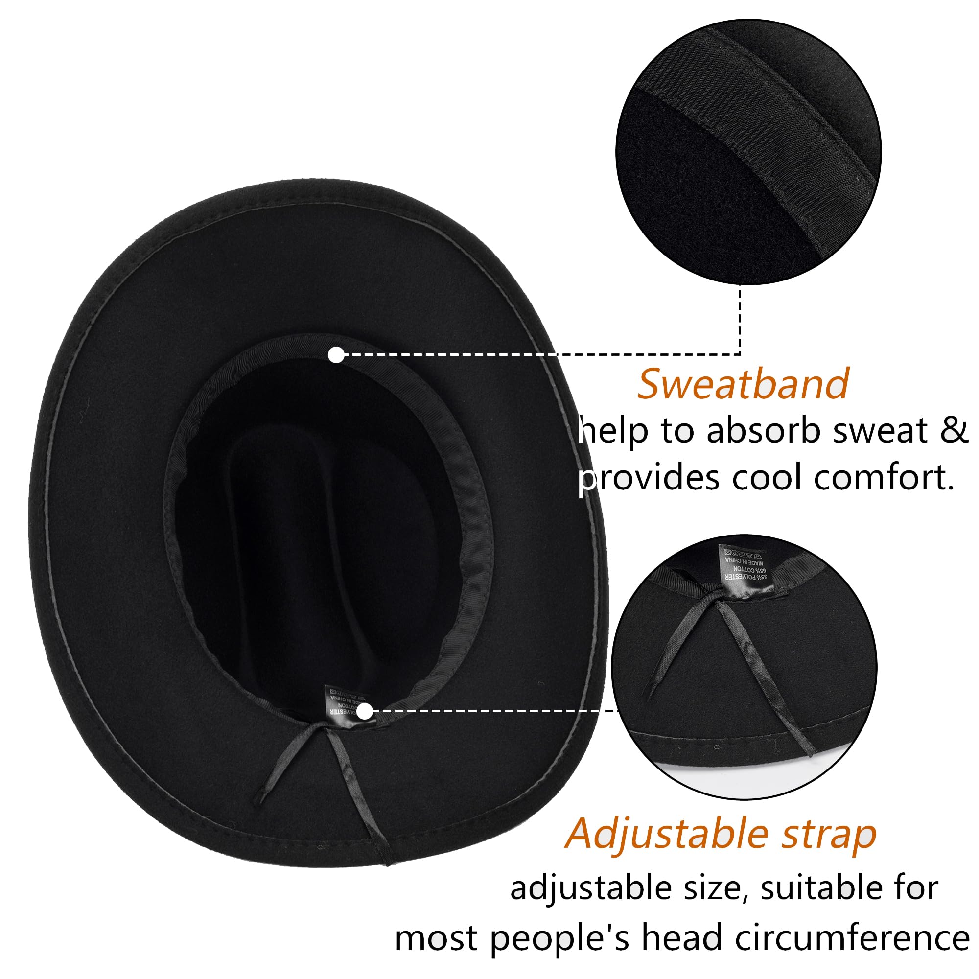 Eohak Womens Western Cowboy Hats Studded Pinched Western Cowgirl Hats Wide Brim Fedoras Hat with Belt Buckle (Size:Medium)