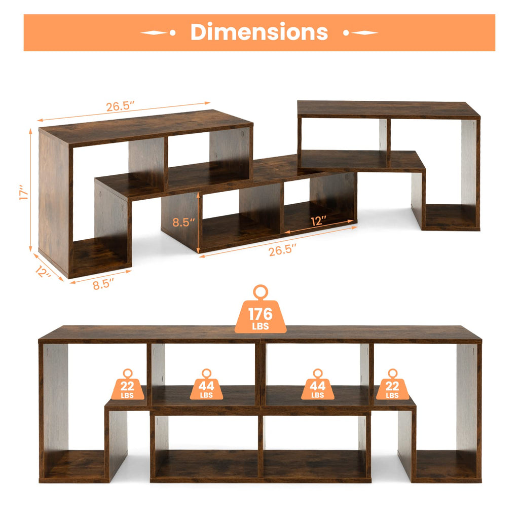 Tangkula 3 Pieces Console TV Stand, Free-Combination Entertainment Center for 50 55 60 65 Inch TV, Minimalist Modern TV Media Stand, DIY Open Storage Bookcase Shelf for Living Room (Black)