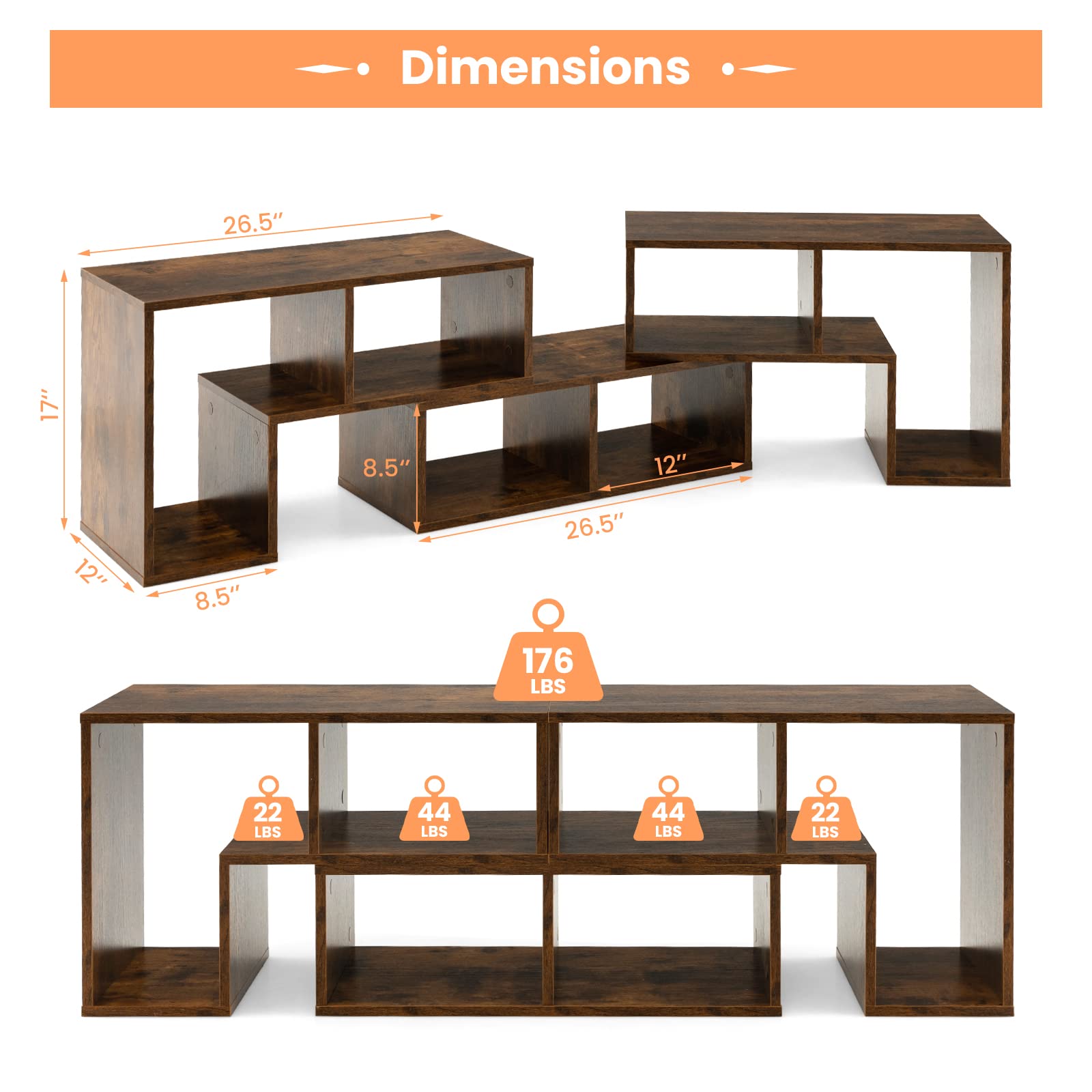 Tangkula 3 Pieces Console TV Stand, Free-Combination Entertainment Center for 50 55 60 65 Inch TV, Minimalist Modern TV Media Stand, DIY Open Storage Bookcase Shelf for Living Room (Black)