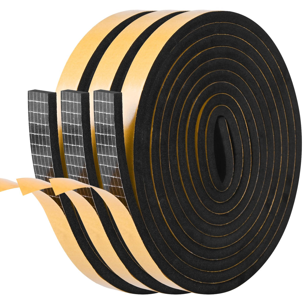 Kikerike Self Adhesive Foam Tape Weatherstrip 1In x 1/2In x 20Ft High Density Foam Insulation Strips Seal Weather Stripping with Strong Adhesive for Door and Window Sound Isolation Soundproofing