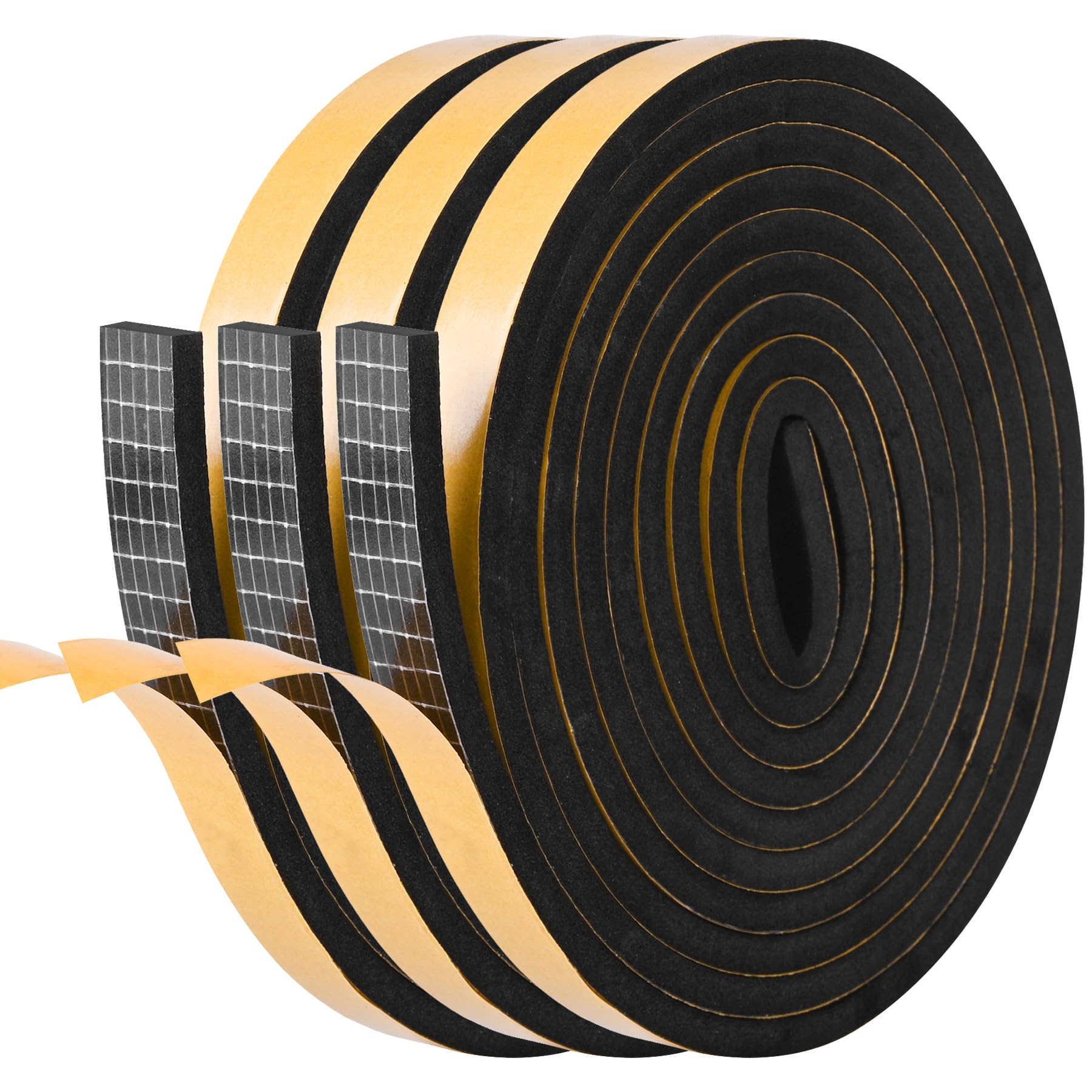 Kikerike Self Adhesive Foam Tape Weatherstrip 1In x 1/2In x 20Ft High Density Foam Insulation Strips Seal Weather Stripping with Strong Adhesive for Door and Window Sound Isolation Soundproofing