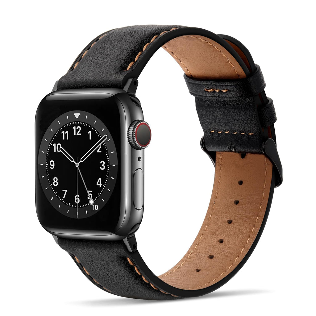 Tasikar Bands Compatible with Apple Watch Band 42mm (Series11/10) 41mm 40mm 38mm Men Genuine Leather Replacement Bands Compatible with Apple Watch SE Series 11 10 9 8 7 6 5 4 3, Black