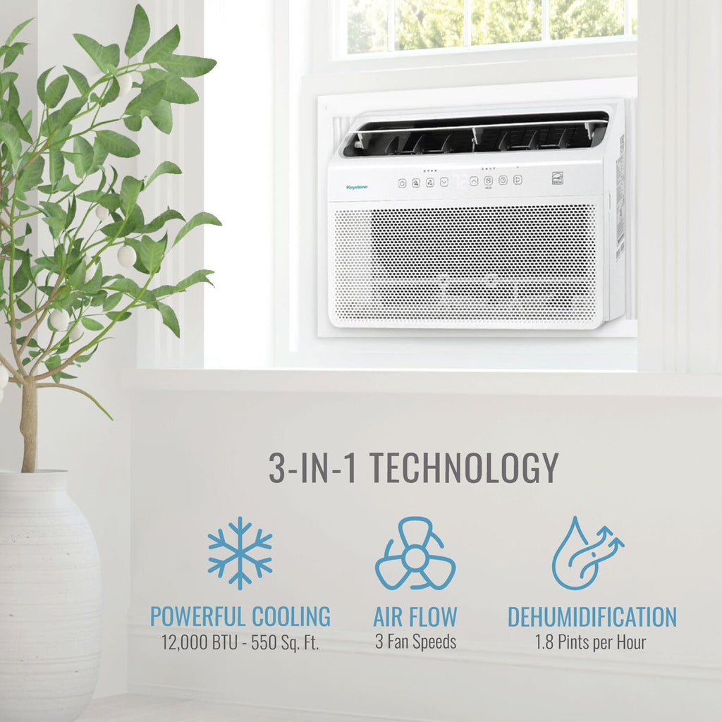 Keystone Energy Star 8,000 BTU Window Mounted Inverter Air Conditioner with Quiet, High Efficiency Operation and Remote, Window AC Unit for Apartment, Living Room, Medium Rooms up to 350-Sq.Ft.