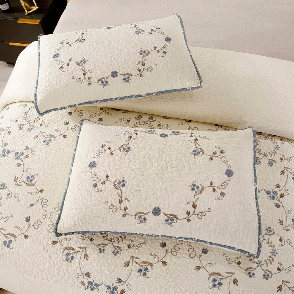 vctops 3-Piece Floral Embroidered Bedspread Coverlet Set Twin Size 100% Cotton Reversible Patchwork 1 Quilt and 2 Pillow Shams (Flower,Twin)