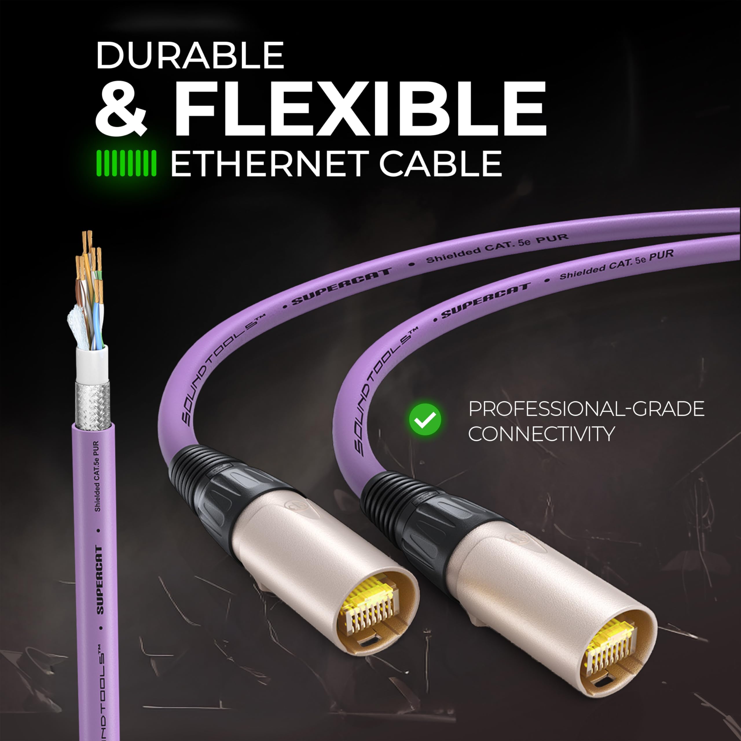 Sound Tools SuperCAT Professional Grade Shielded CAT5e etherCON Cable – High-Speed Ethernet Cable with 6Gbps Data Transfer – Flexible Polyurethane Jacket & Neutrik Connectors (3 feet, Black)