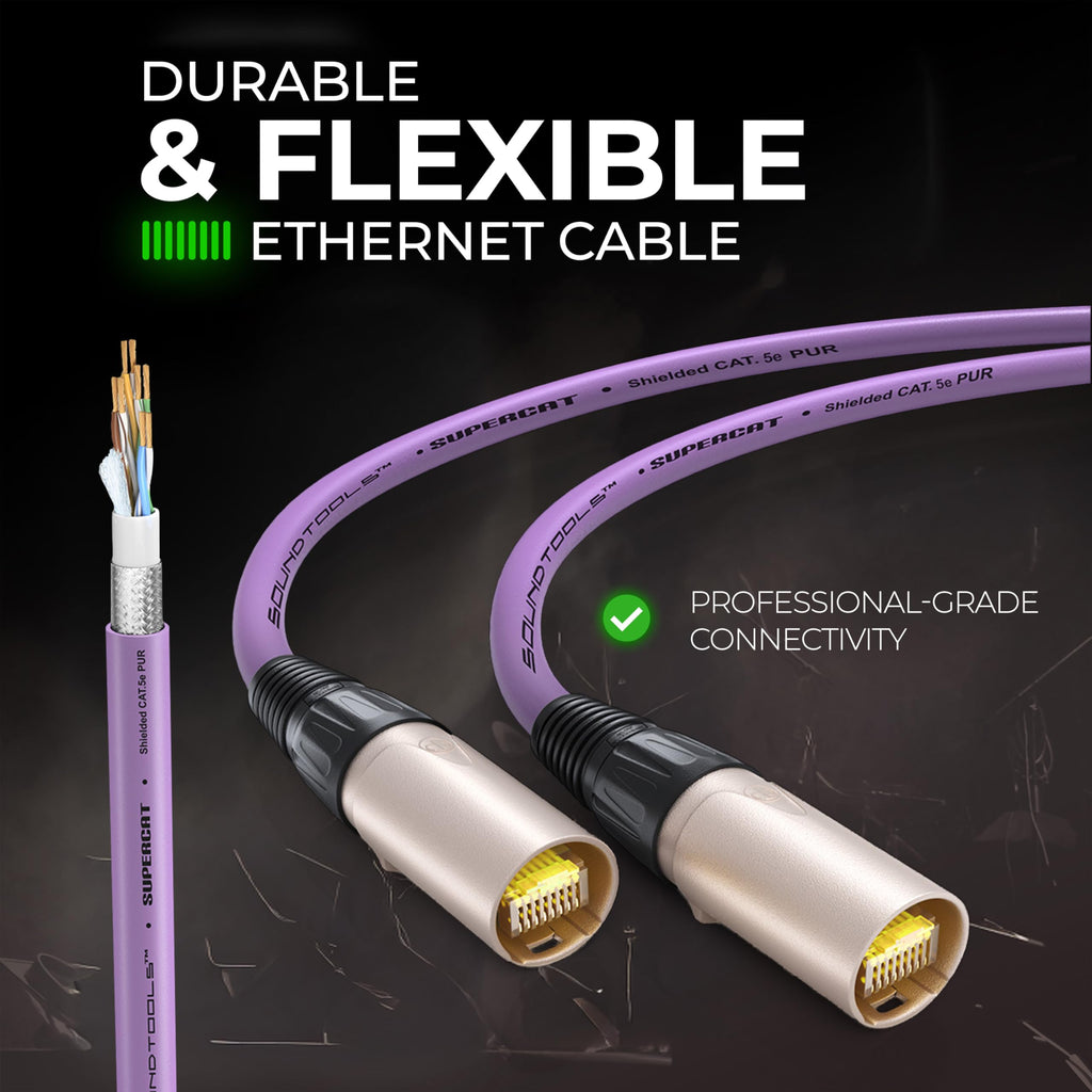 Sound Tools SuperCAT Professional Grade Shielded CAT5e etherCON Cable – High-Speed Ethernet Cable with 6Gbps Data Transfer – Flexible Polyurethane Jacket & Neutrik Connectors (3 feet, Black)